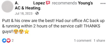 Putt & his crew are the best! Had our office AC back up and running within 2 hours of the service call! THANKS guys!!